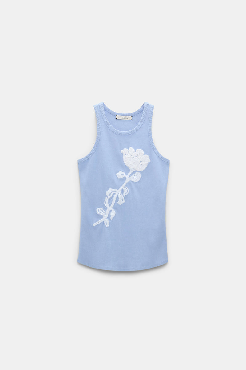 Dorothee Schumacher Fine Rib Tank Top with Embroidery in Blue