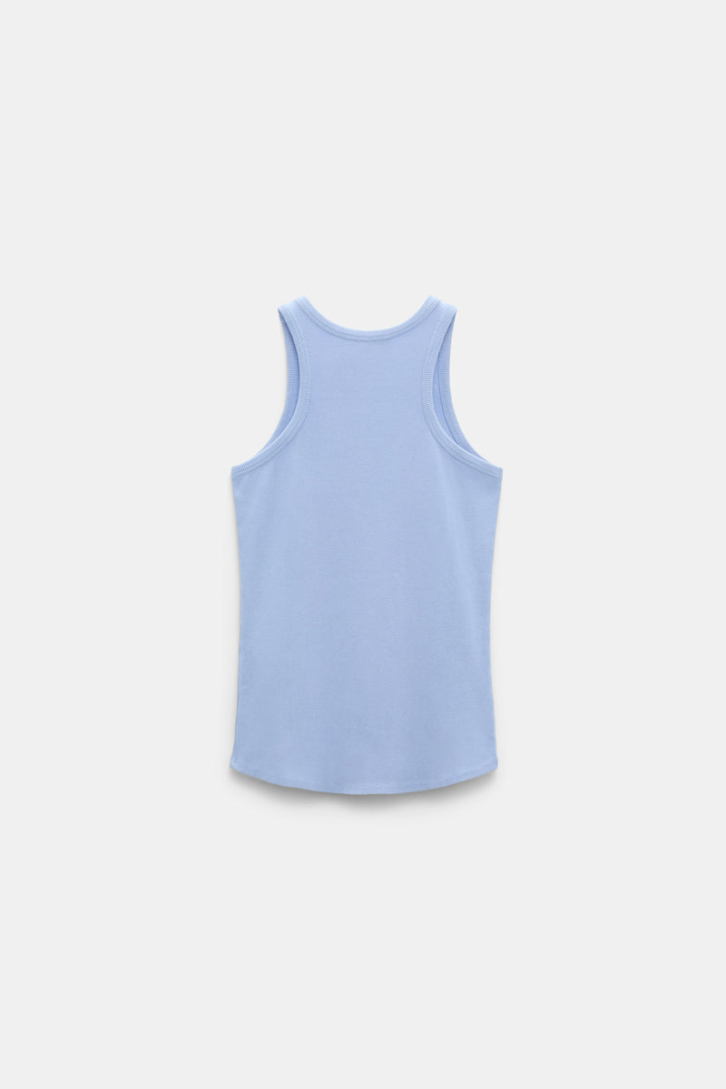 Dorothee Schumacher Fine Rib Tank Top with Embroidery in Blue