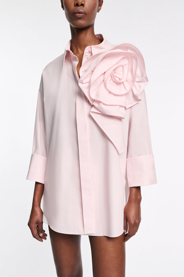 Dorothee Schumacher Cotton Poplin Shirt with XL Flower in Pink