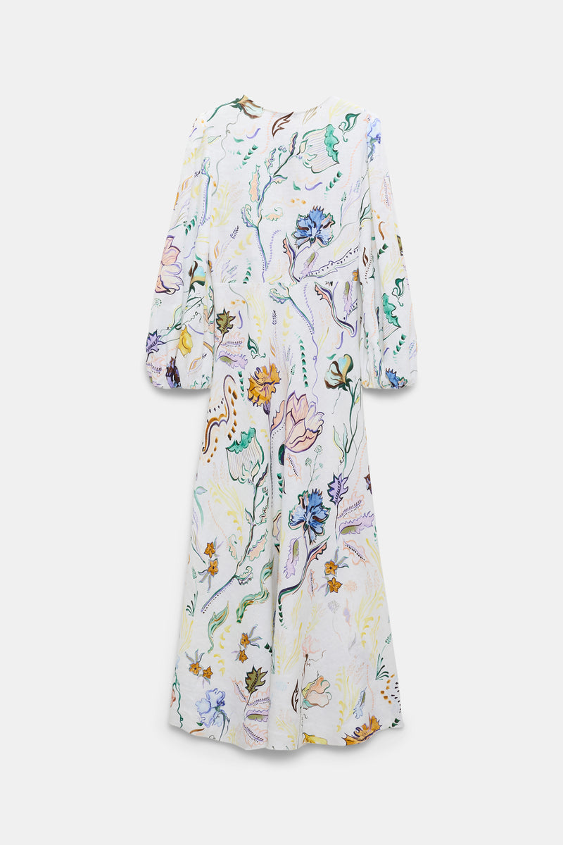 Dorothee Schumacher Printed Linen Midi Dress in White