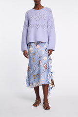 Dorothee Schumacher Printed Linen Bias Cut Maxi Skirt in Blue