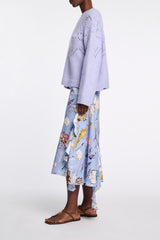 Dorothee Schumacher Printed Linen Bias Cut Maxi Skirt in Blue