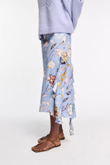 Dorothee Schumacher Printed Linen Bias Cut Maxi Skirt in Blue