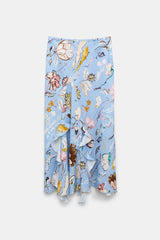 Dorothee Schumacher Printed Linen Bias Cut Maxi Skirt in Blue