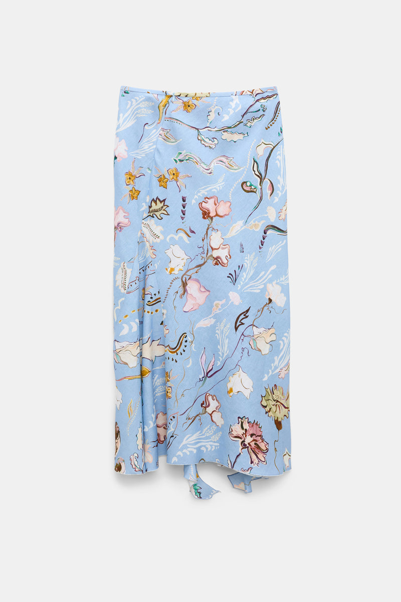 Dorothee Schumacher Printed Linen Bias Cut Maxi Skirt in Blue