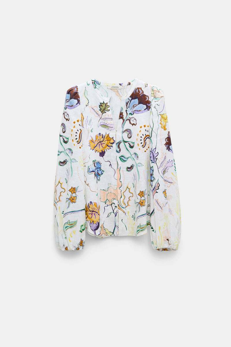 Dorothee Schumacher Printed Linen Slim Cut Blouse in White