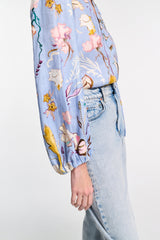 Dorothee Schumacher Printed Linen Slim Cut Blouse in Blue