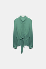 Dorothee Schumacher Silk Georgette Tie Blouse in Jade Green