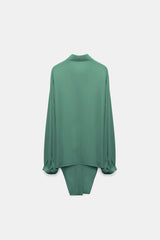 Dorothee Schumacher Silk Georgette Tie Blouse in Jade Green