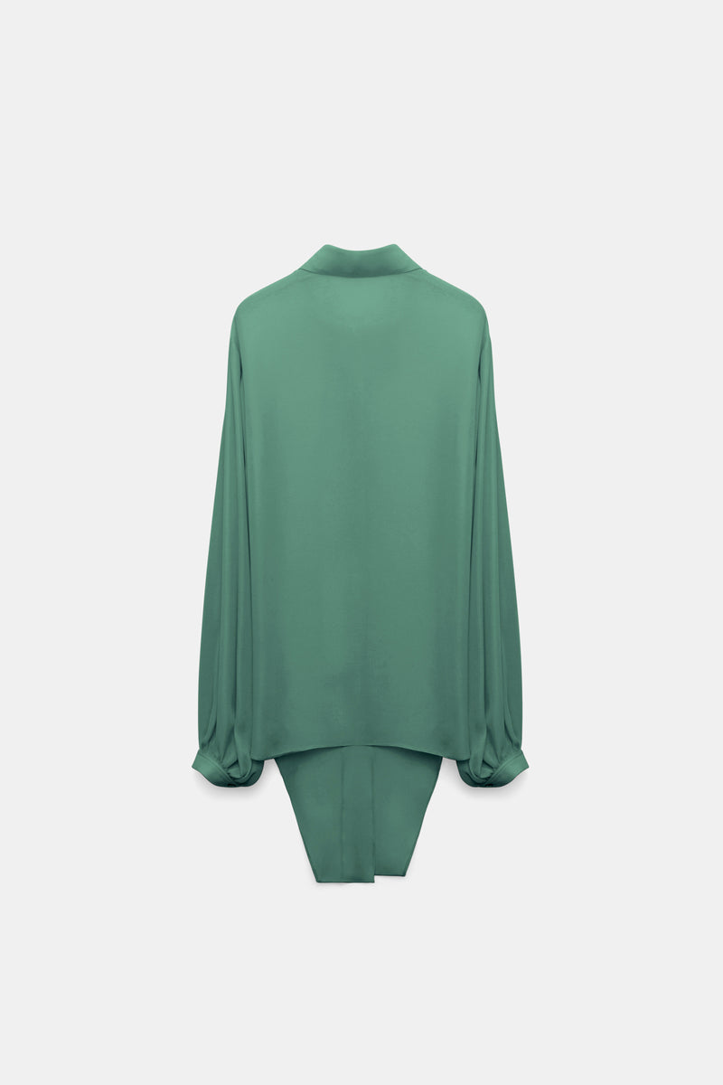 Dorothee Schumacher Silk Georgette Tie Blouse in Jade Green