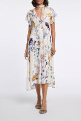 Dorothee Schumacher Printed Silk Georgette and Poplin Midi Dress in White