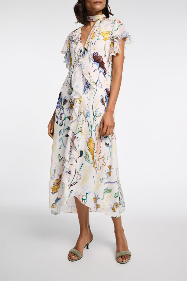 Dorothee Schumacher Printed Silk Georgette and Poplin Midi Dress in White