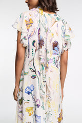 Dorothee Schumacher Printed Silk Georgette and Poplin Midi Dress in White