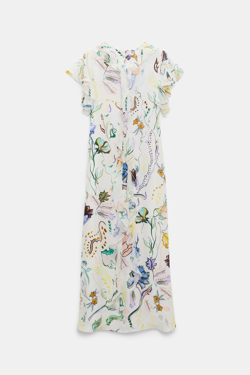 Dorothee Schumacher Printed Silk Georgette and Poplin Midi Dress in White