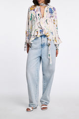 Dorothee Schumacher Printed Silk Georgette Cape-Blouse in White