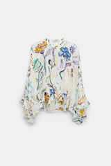 Dorothee Schumacher Printed Silk Georgette Cape-Blouse in White