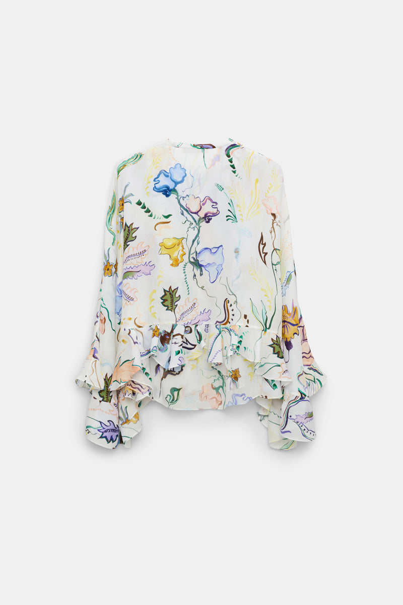 Dorothee Schumacher Printed Silk Georgette Cape-Blouse in White