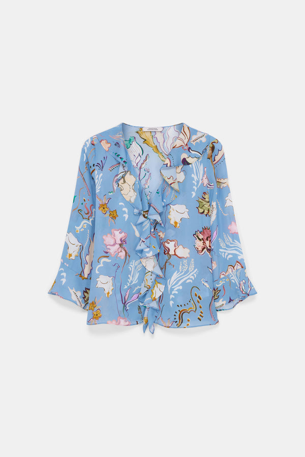 Dorothee Schumacher Printed Silk Georgette Blouse in Blue