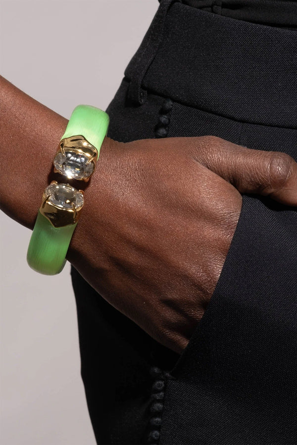 Alexis Bittar Bonbon Crystal Lucite Hinge Bracelet in Neon Green