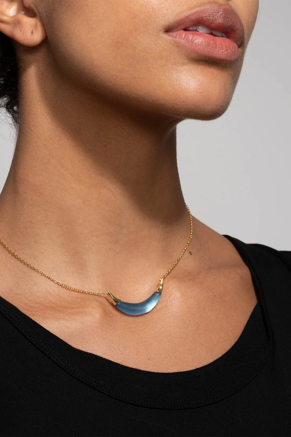 Alexis Bittar Gold Capped Crescent Lucite Necklace in Bermuda Blue