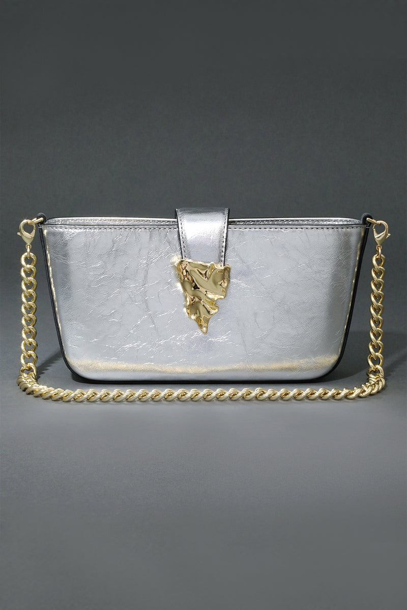 Alexis Bittar Crumple Convertible Crossbody Bag in Silver Vancouver. Shop Online or in Store.