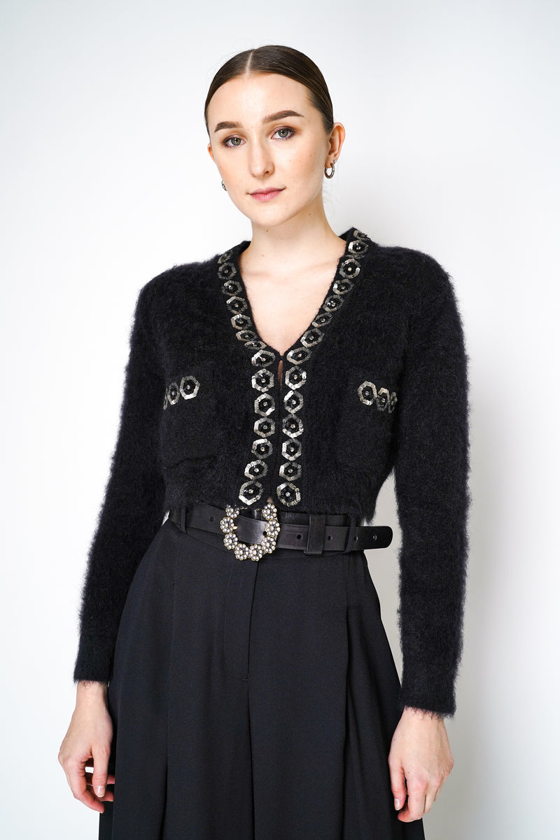 Alberta Ferretti Brushed Mohair Cropped Cardigan in Black Vancouver. Shop Online or in Store.