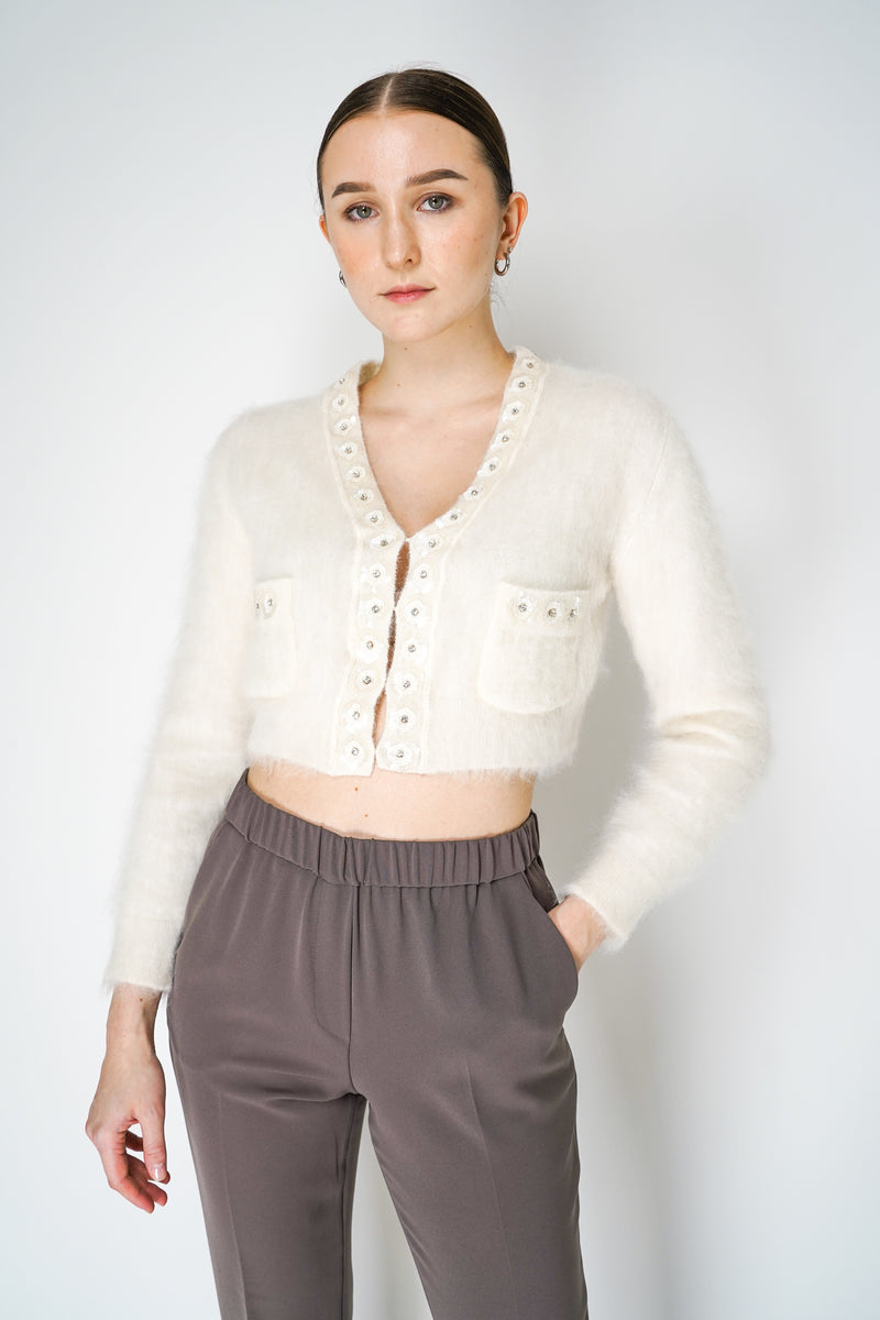 Alberta Ferretti Brushed Mohair Cropped Cardigan in White Vancouver. Shop Online or in Store.