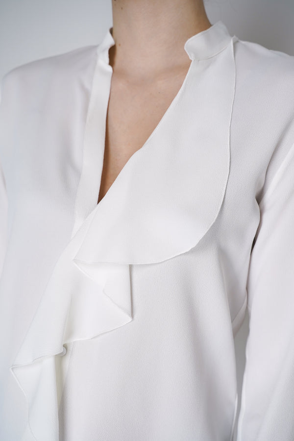 Antonelli Danubio Ruffled Crepe Blouse in White Vancouver. Shop Online or in Store.