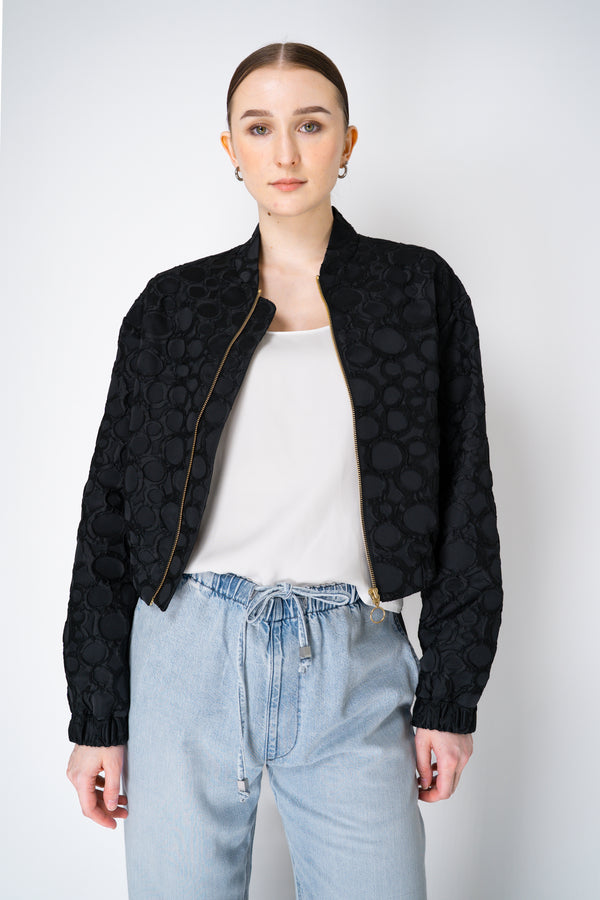 Lunatica Milano Jacquard Cropped Bomber Jacket Circle Embossed Print in Black