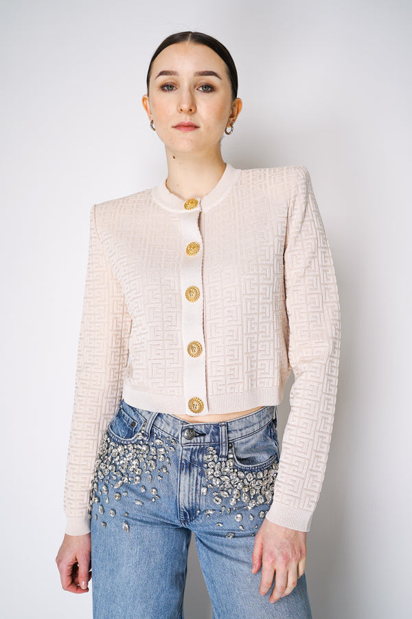 Balmain PB Labyrinth Knit Cropped Cardigan in Nude Vancouver. Shop Online or in Store.