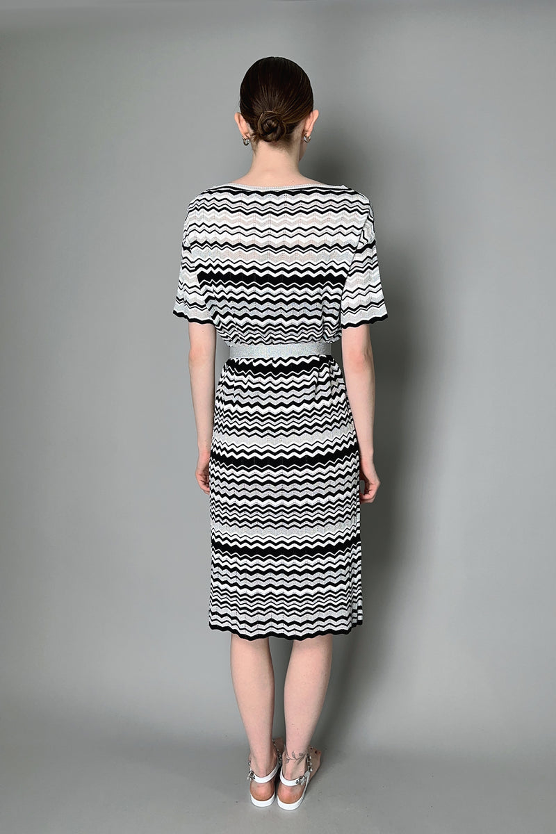 D. Exterior Knit Dress with Chevron Pattern with Sparkly Lurex in and White