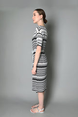 D. Exterior Knit Dress with Chevron Pattern with Sparkly Lurex in and White