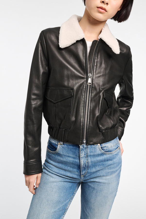 Dorothee Schumacher Leather Jacket with Shearling Collar Vancouver. Shop Online or in Store.