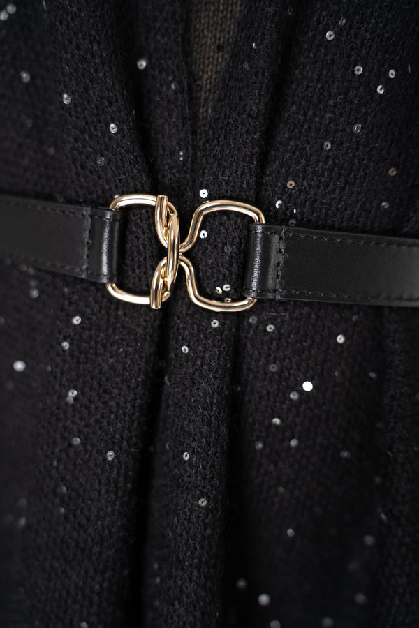 Fabiana Filippi Leather Hook-Style Belt in Black Vancouver. Shop Online or in Store.