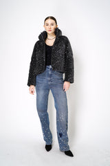 Herno High Neck Padded Sequined Jacket in Black Vancouver. Shop Online or in Store.