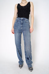 Moschino Jeans Peace & Love Pearl Embellished Jeans Vancouver. Shop Online or in Store. 
