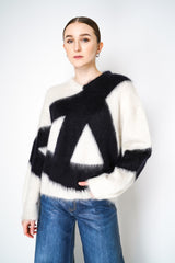 Moschino Pullover in Brushed Mohair Peace Print Vancouver. Shop Online or in Store.