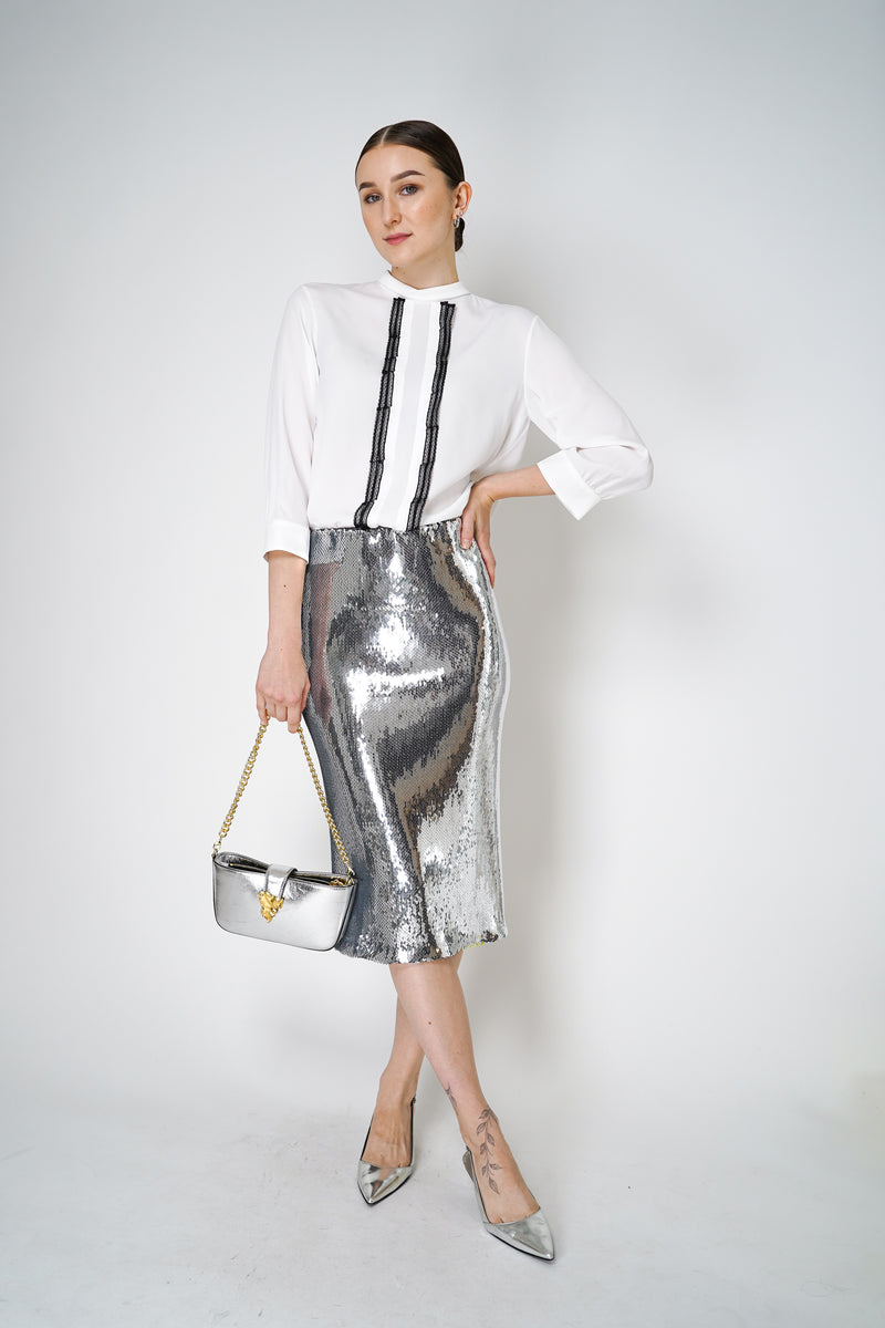 Nº21 Sequin Pencil Skirt in Silver Vancouver. Shop Online or in Store.