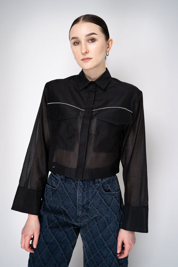 Peserico Cropped Lightweight Cotton Voile Blouse in Black Vancouver. Shop Online or in Store.