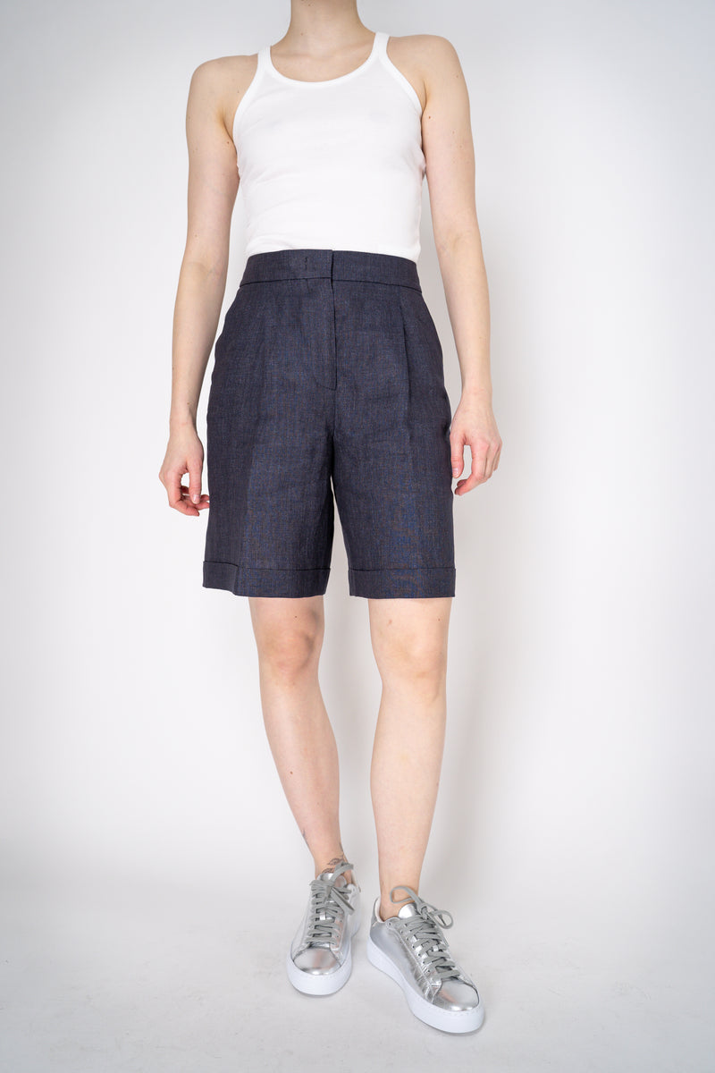 Peserico Linen Shorts in Denim Blue Vancouver. Shop Online or in Store.