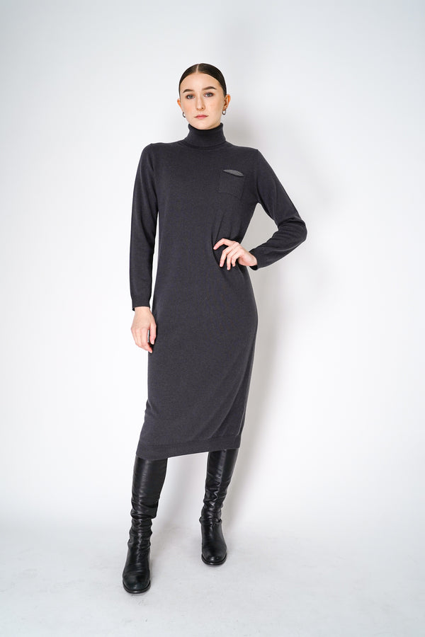 Peserico Long Sleeve Turtleneck Knit Dress in Grey Vancouver. Shop Online or in Store. 