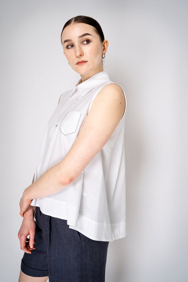 Peserico Sleeveless Cotton Shirt with Flowy Back White Vancouver. Shop Online or in Store.