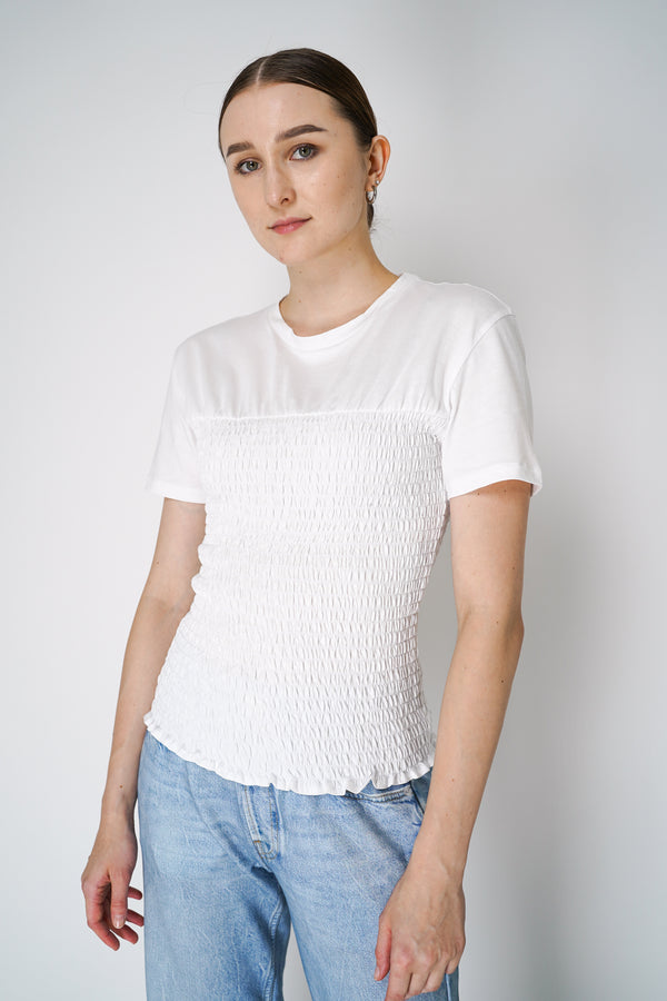 Rag & Bone Smocked Cotton Tee in White Vancouver. Shop Online or in Store. 