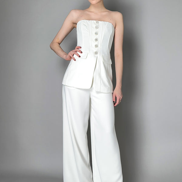 Self-Portrait Bandeau Crepe Jumpsuit in White