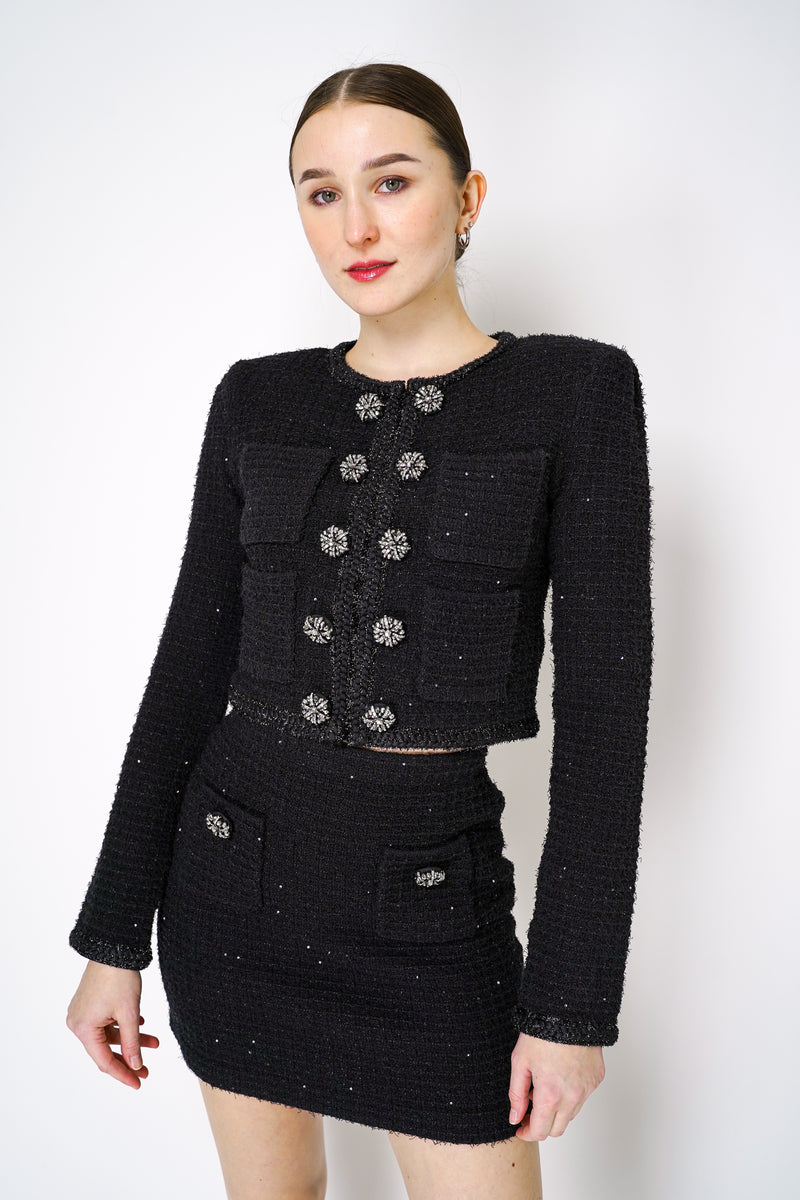 Self-Portrait Black Textured Knit Jacket Vancouver. Shop Online or in Store.