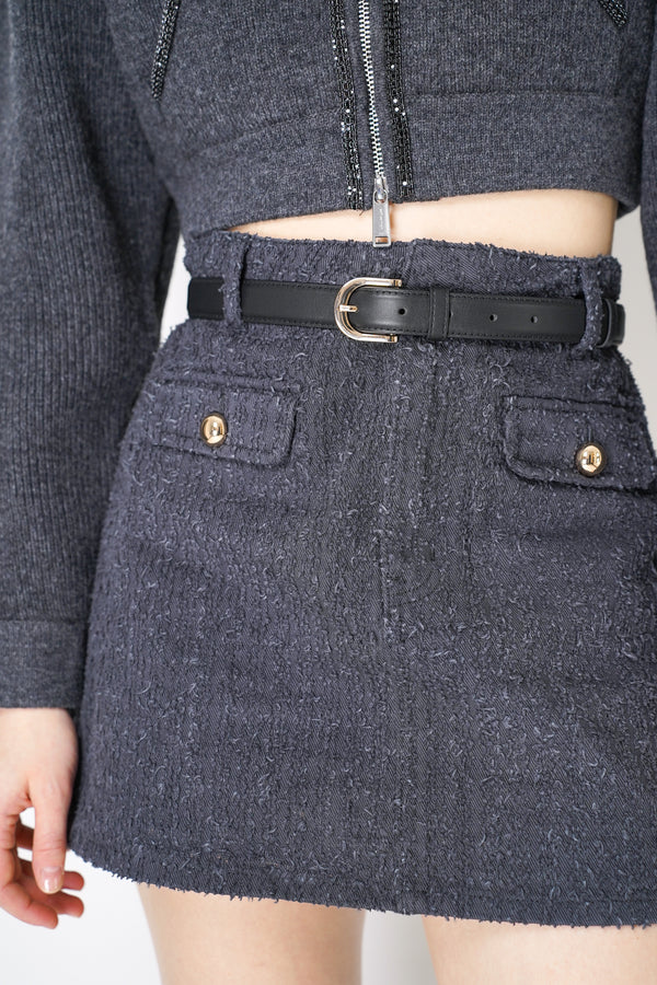 Self-Portrait Grey Textured Denim Mini Skirt Vancouver. Shop Online or in Store.