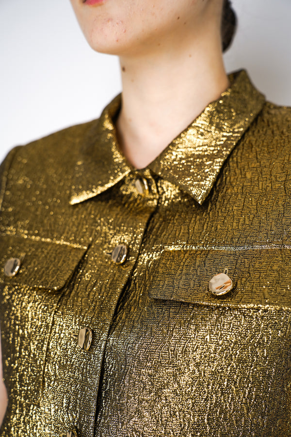 Self-Portrait Metallic Jacquard Top in Gold Vancouver. Shop Online or in Store.