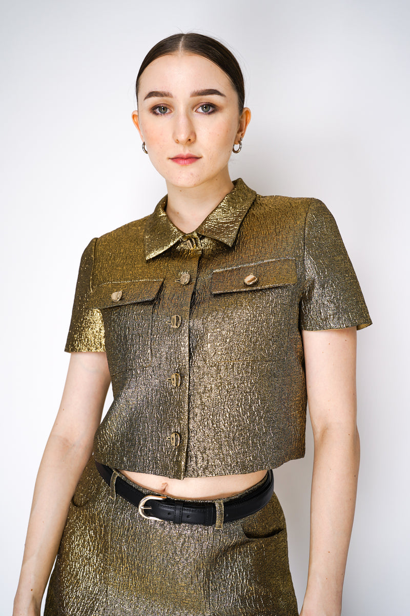 Self-Portrait Metallic Jacquard Top in Gold Vancouver. Shop Online or in Store.