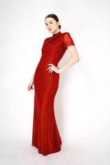 Self-Portrait Red Rhinestone Mesh Maxi Dress Vancouver. Shop Online or in Store.