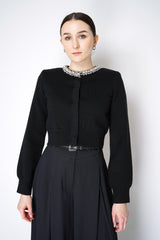 Self-Portrait Structured Shoulders Embellished Cardigan in Black Vancouver. Shop Online or in Store.